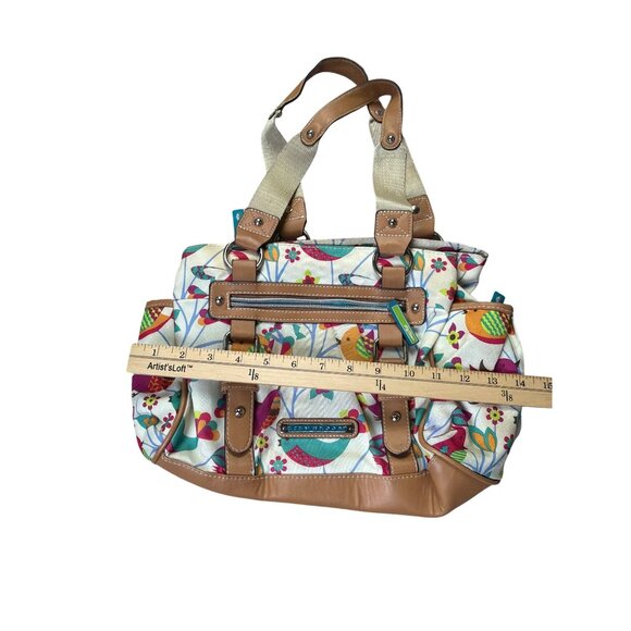 Lily Bloom Birds and Flowers Satchel Print Canvas & Faux Leather Tote Bag - Picture 4 of 8
